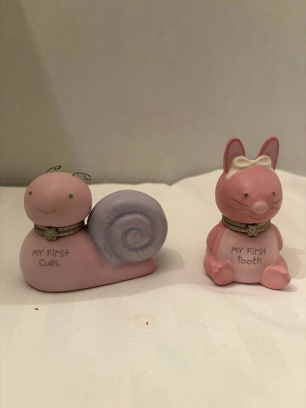 Set Ceramic Keepsake Trinket Boxes My First Curl Snail and My First Tooth Bunny